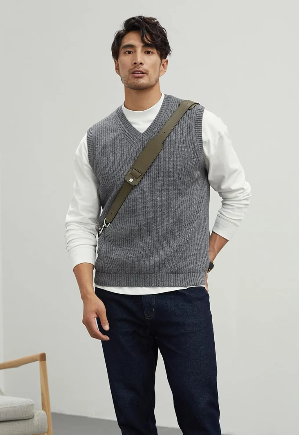 zhilifs Mens V-Neck Knitted Sweater Sleeveless Pullover Knitwear Vest Solid Plain Loose Fit All Match Sweater Tops