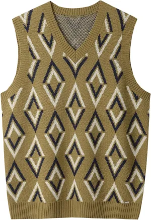 zhilifs Mens V-Neck Knitted Sweater Sleeveless Pullover Knitwear Vest Solid Plain Loose Fit All Match Sweater Tops