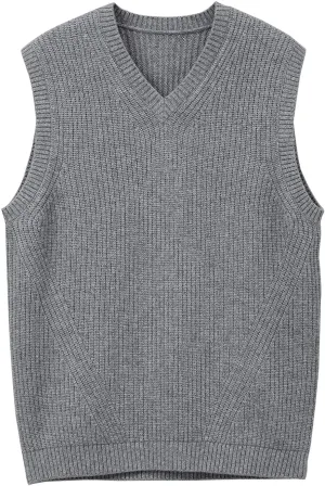 zhilifs Mens V-Neck Knitted Sweater Sleeveless Pullover Knitwear Vest Solid Plain Loose Fit All Match Sweater Tops