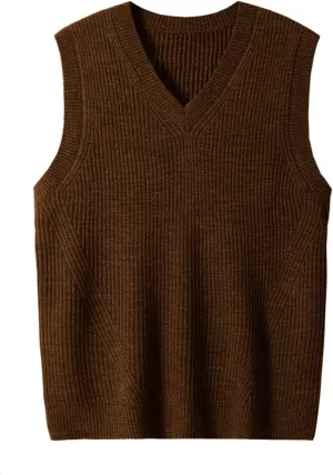 zhilifs Mens V-Neck Knitted Sweater Sleeveless Pullover Knitwear Vest Solid Plain Loose Fit All Match Sweater Tops