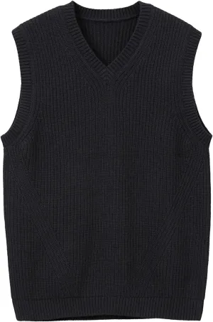 zhilifs Mens V-Neck Knitted Sweater Sleeveless Pullover Knitwear Vest Solid Plain Loose Fit All Match Sweater Tops