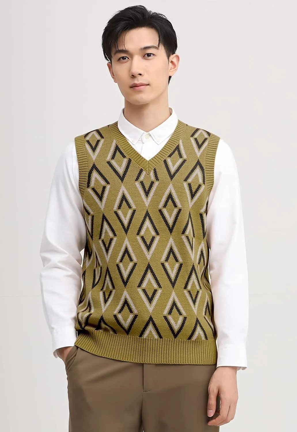 zhilifs Mens V-Neck Knitted Sweater Sleeveless Pullover Knitwear Vest Solid Plain Loose Fit All Match Sweater Tops