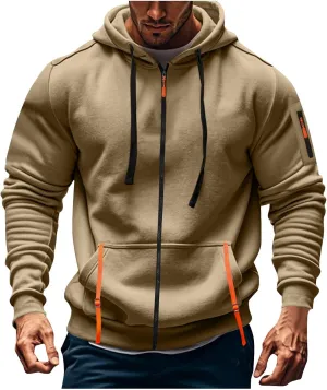 Zip Up Hoodie Men Lightweight Graphic Tactical Hoodies Classic Outdoor Hooded Vintage Drawstring Workout Hoodie