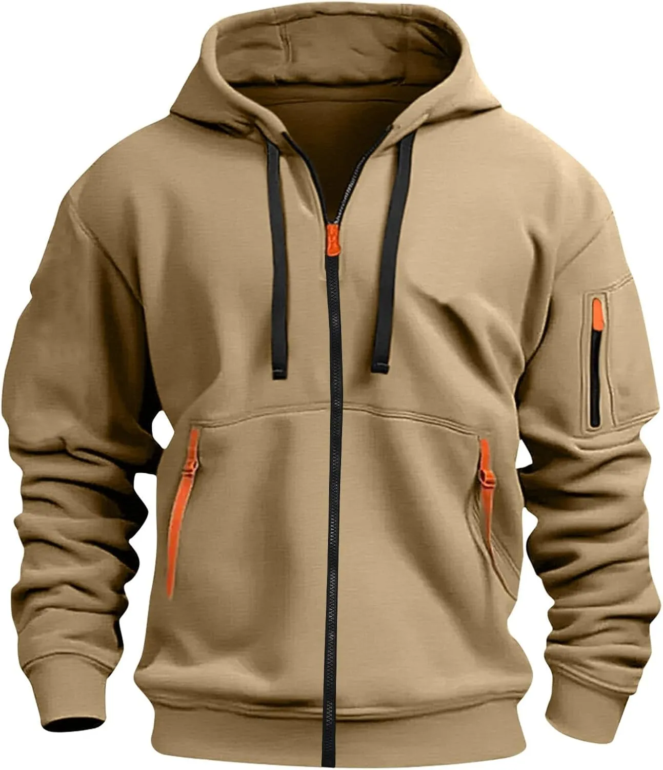 Zip Up Hoodie Men Lightweight Graphic Tactical Hoodies Classic Outdoor Hooded Vintage Drawstring Workout Hoodie