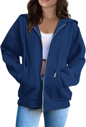 Zip Up Hoodie Women 2025 Long Sleeve Oversized Sweatshirts for Women Y2K Jacket with Pockets Fall Fashion Clothes