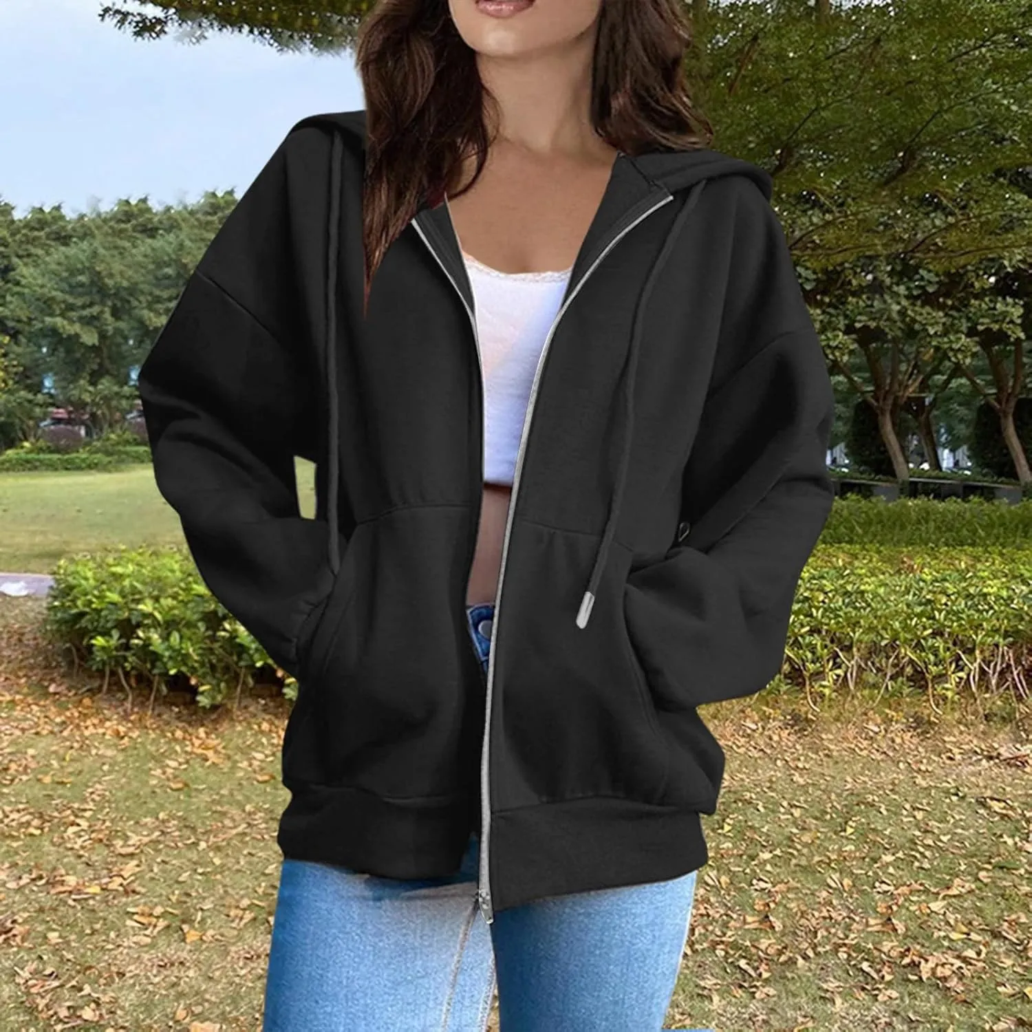 Zip Up Hoodie Women Fall Fashion Long Sleeve Oversized Sweatshirts for Women Y2K Hoodies Causal Jacket with Pockets