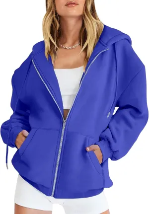 Zip Up Hoodie Women Oversized Long Sleeve Hooded Sweatshirt Jacket Casual Solid Color Hoodies 2024 Fall Outfits