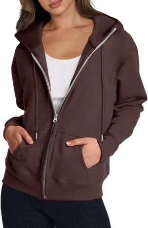 Zip Up Hoodies for Women 2024 Fall Winter Oversized Sweatshirt Fleece Lined Jacket Casual Warm Outfit with Pockets