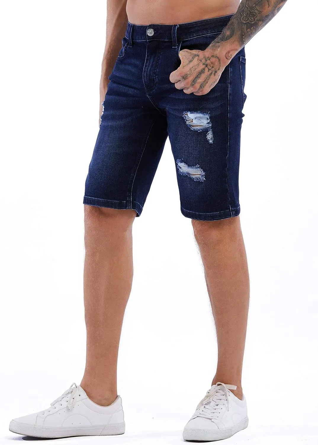 ZLZ Slim Ripped Jean Short for Men, Men's Casual Stretch Slim Fit Denim Short
