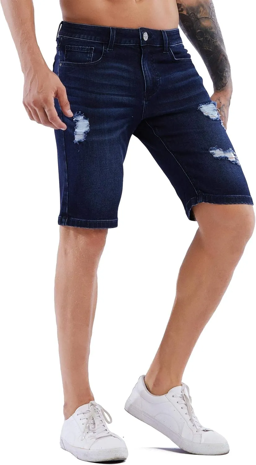 ZLZ Slim Ripped Jean Short for Men, Men's Casual Stretch Slim Fit Denim Short