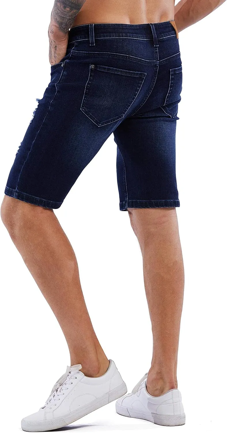 ZLZ Slim Ripped Jean Short for Men, Men's Casual Stretch Slim Fit Denim Short