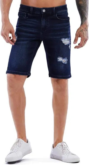 ZLZ Slim Ripped Jean Short for Men, Men's Casual Stretch Slim Fit Denim Short