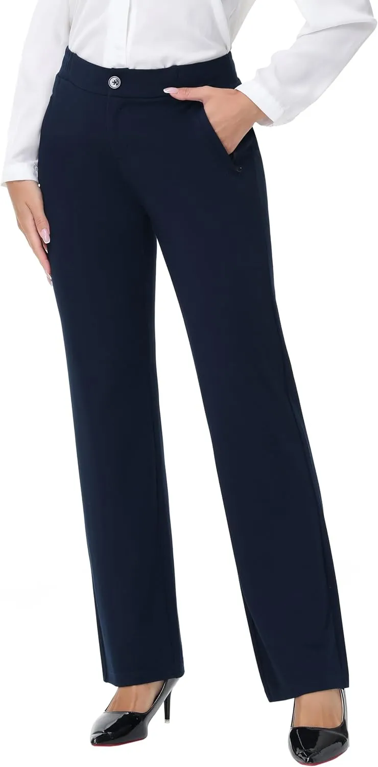 ZTN Womens 29"/31"/33" Business Casual Dress Pants Wide Straight Leg Trousers with Pockets