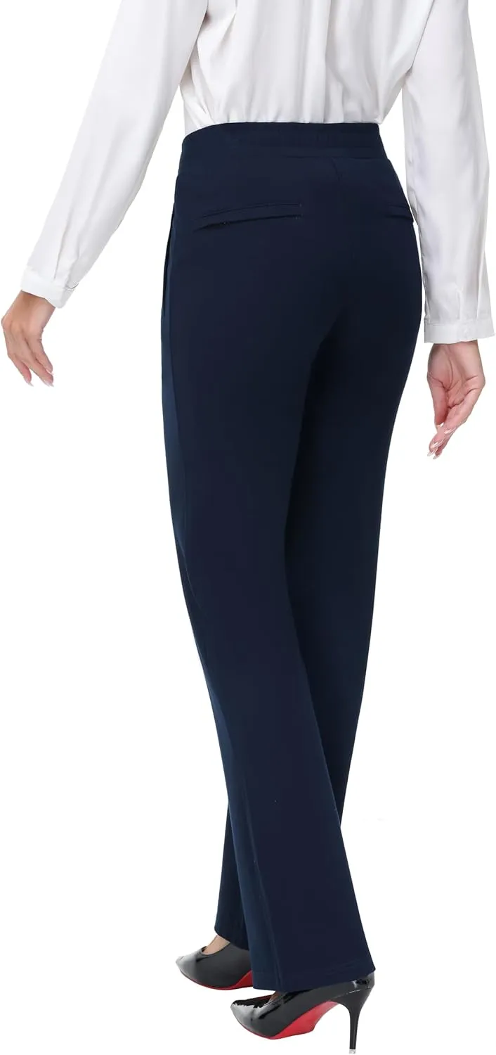 ZTN Womens 29"/31"/33" Business Casual Dress Pants Wide Straight Leg Trousers with Pockets