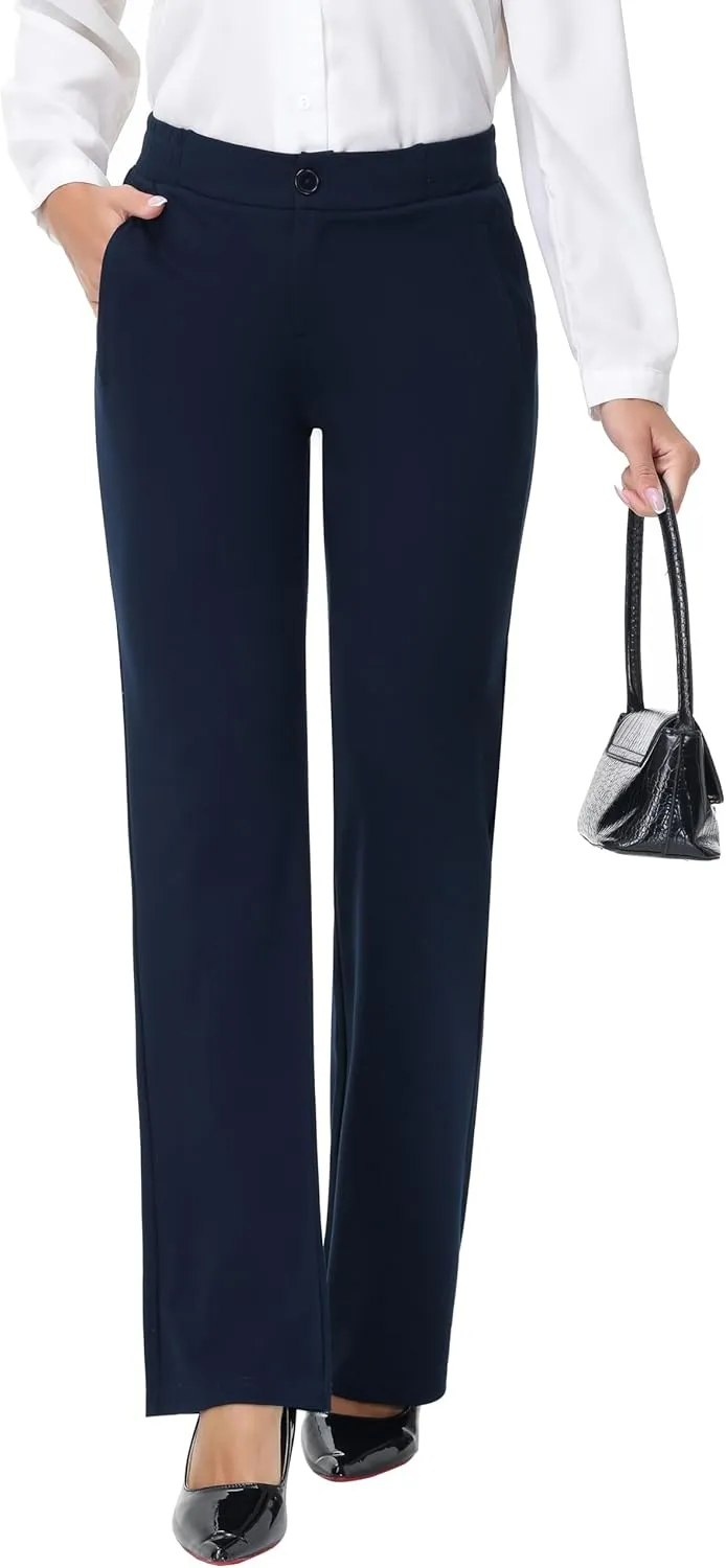 ZTN Womens 29"/31"/33" Business Casual Dress Pants Wide Straight Leg Trousers with Pockets