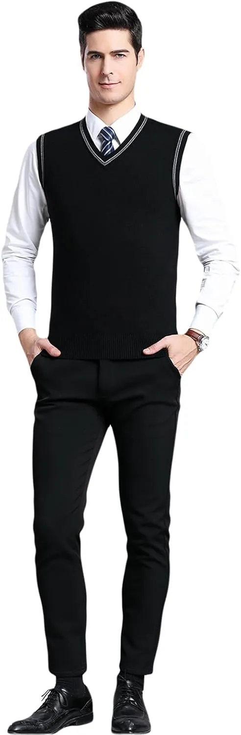 ZUEVI Men's Sweater Vests V-Neck Sleeveless Knitted Pullover Sweaters Relax Fit Classic Striped Vest Knitwear