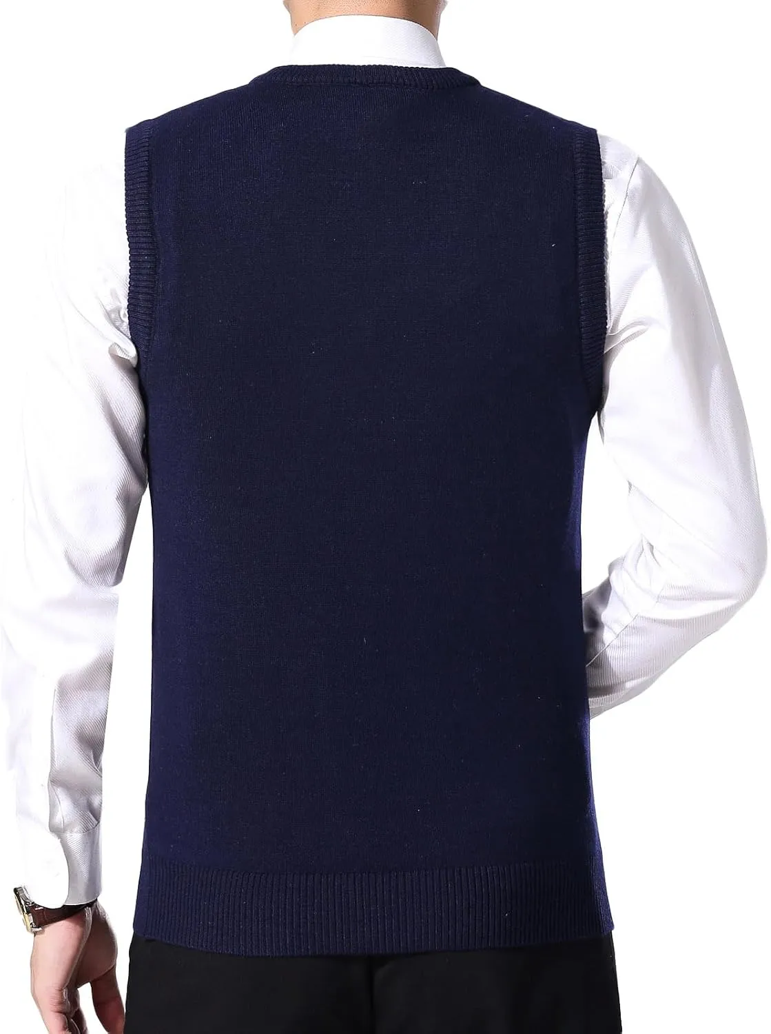 ZUEVI Men's Sweater Vests V-Neck Sleeveless Knitted Pullover Sweaters Relax Fit Classic Striped Vest Knitwear