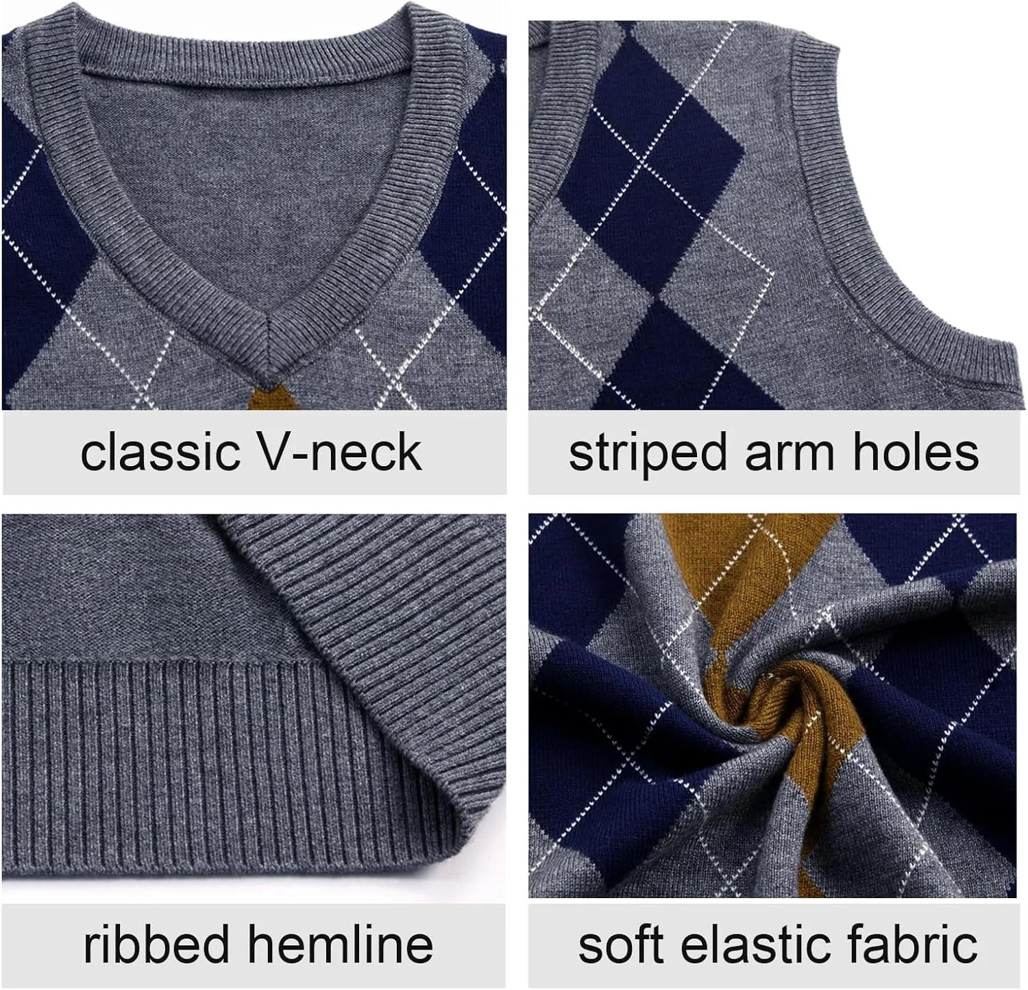 ZUEVI Men's Sweater Vests V-Neck Sleeveless Knitted Pullover Sweaters Relax Fit Classic Striped Vest Knitwear