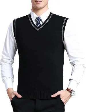 ZUEVI Men's Sweater Vests V-Neck Sleeveless Knitted Pullover Sweaters Relax Fit Classic Striped Vest Knitwear