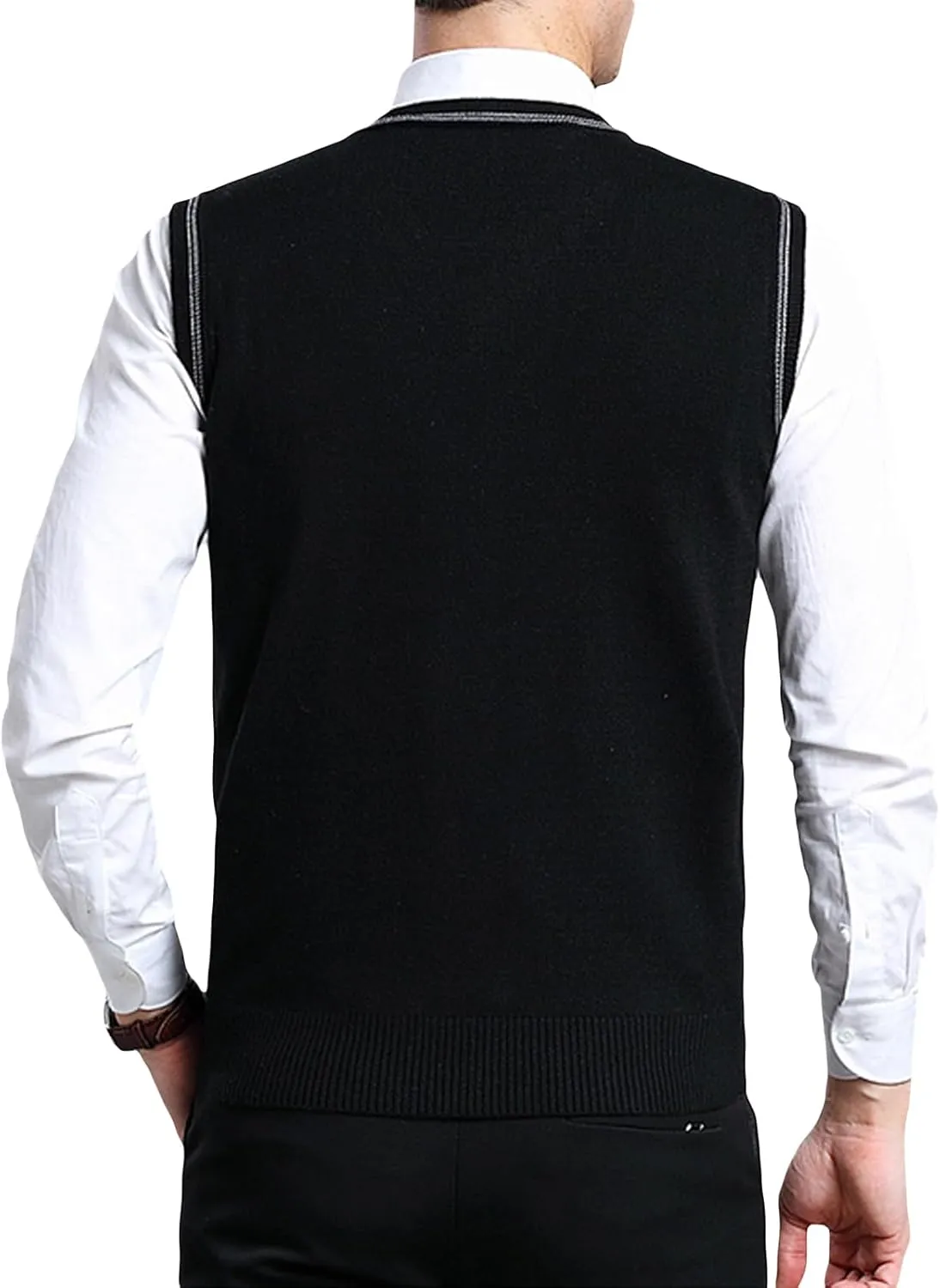 ZUEVI Men's Sweater Vests V-Neck Sleeveless Knitted Pullover Sweaters Relax Fit Classic Striped Vest Knitwear