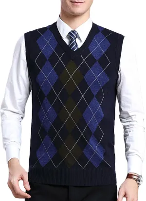 ZUEVI Men's Sweater Vests V-Neck Sleeveless Knitted Pullover Sweaters Relax Fit Classic Striped Vest Knitwear