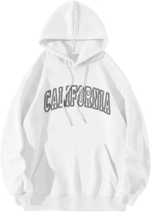 ZWRXW Women's Oversized Hoodies Letter Graphic Print Long Sleeve Sweatshirts Fall Casual Drawstring Pullover Tops with Pocket