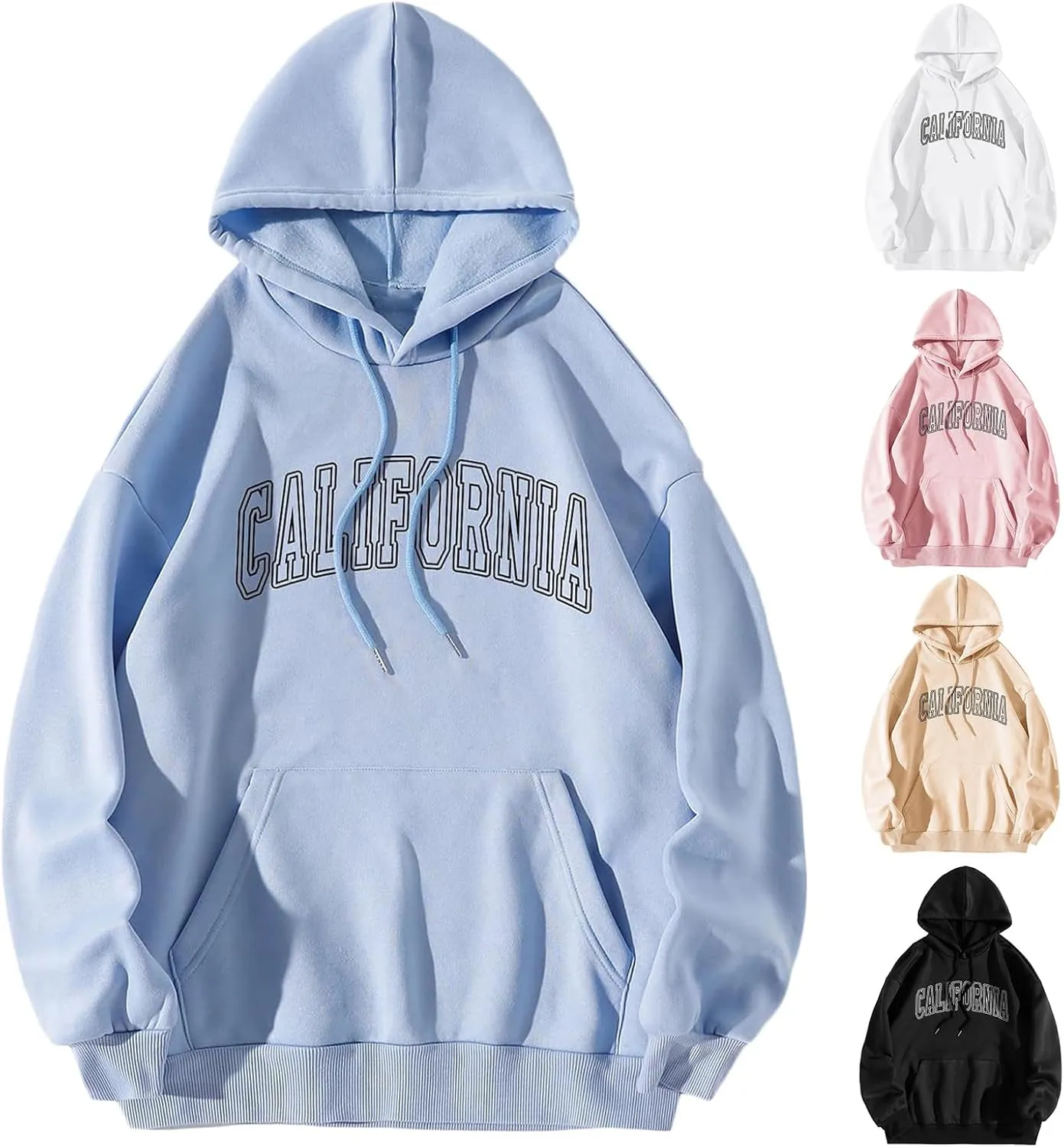 ZWRXW Women's Oversized Hoodies Letter Graphic Print Long Sleeve Sweatshirts Fall Casual Drawstring Pullover Tops with Pocket
